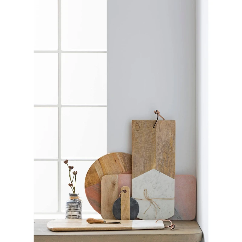 Hello Honey® 17.5" Marble & Mango Wood Cutting Board with Canape Knife Set