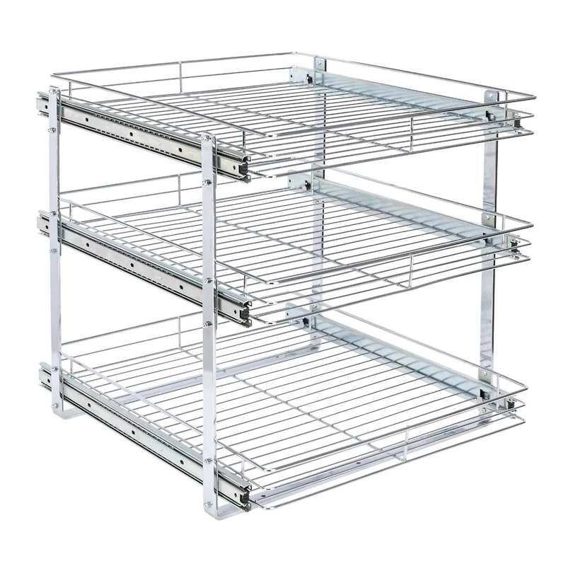 Household Essentials Glidez Chrome-Plated Steel Triple-Sliding Storage Organizer