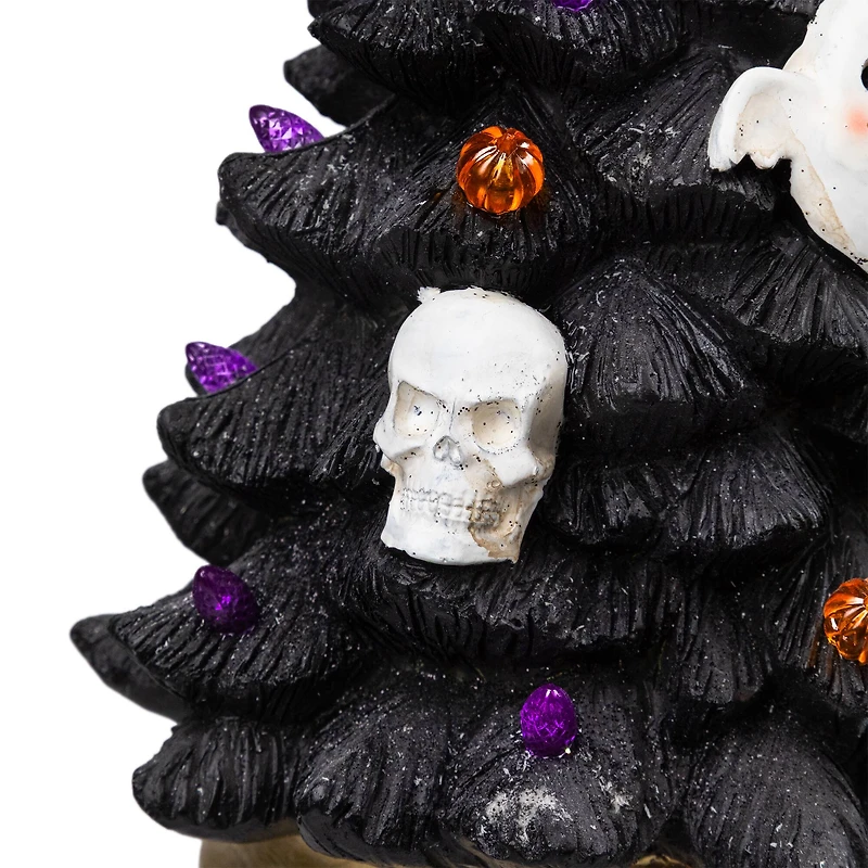 12" Black LED Lighted Skull & Ghost Halloween Tree