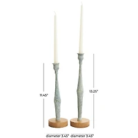 Light Blue Metal Textured Tapered Candle Holder Set