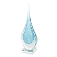13" Blue Glass Abstract Teardrop Sculpture