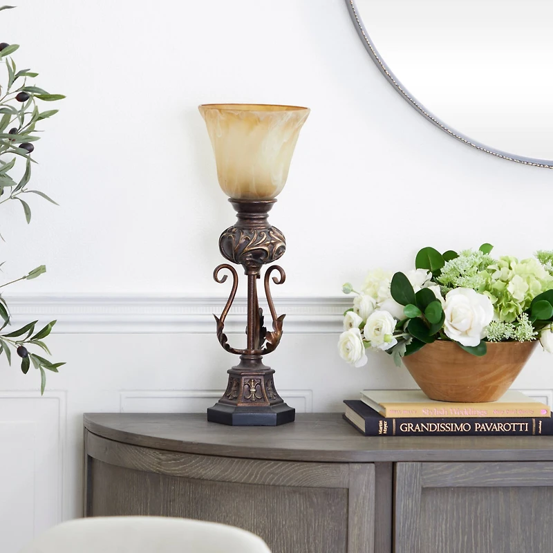 Brown Metal Mediterranean Uplight Table Lamp, 20" x 7" x 7"