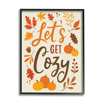 Stupell Industries Lets Get Cozy Autumnal Leaf Sprigs Framed Giclee Art