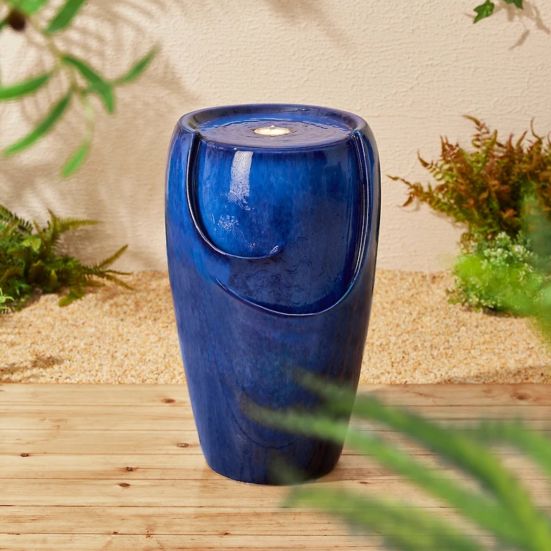 Glitzhome® 20.5" Cobalt Blue LED Ceramic Outdoor Fountain