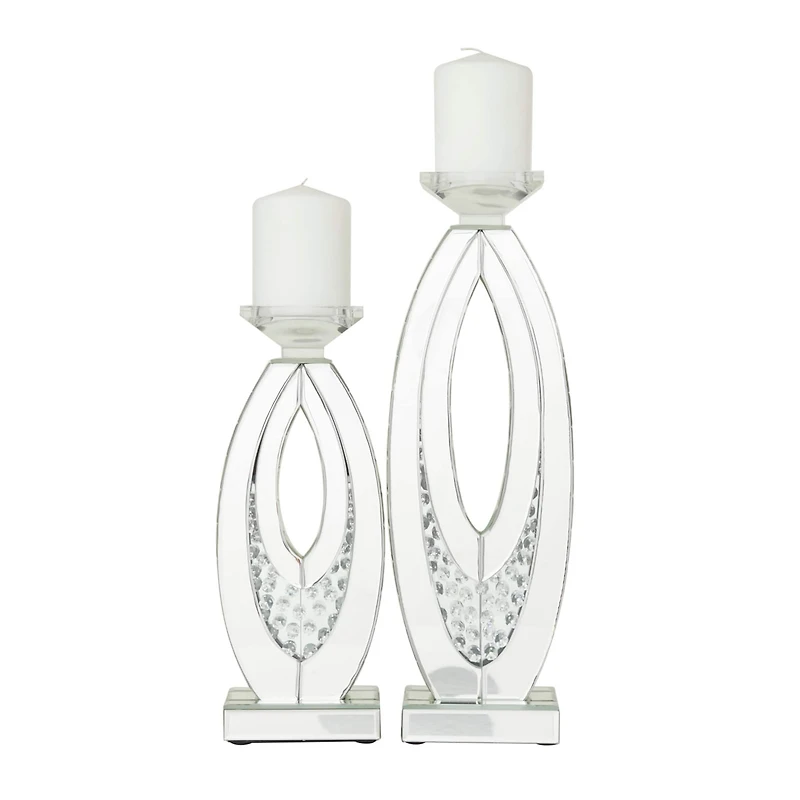 Set of 2 Clear MDF Glam Candle Holder, 17" x 6" x 4"