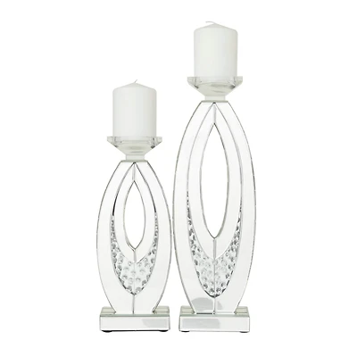 Set of 2 Clear MDF Glam Candle Holder, 17" x 6" x 4"