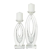 Set of 2 Clear MDF Glam Candle Holder, 17" x 6" x 4"