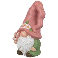 7" Pink & Green Spring Flowers Gnome Figurine