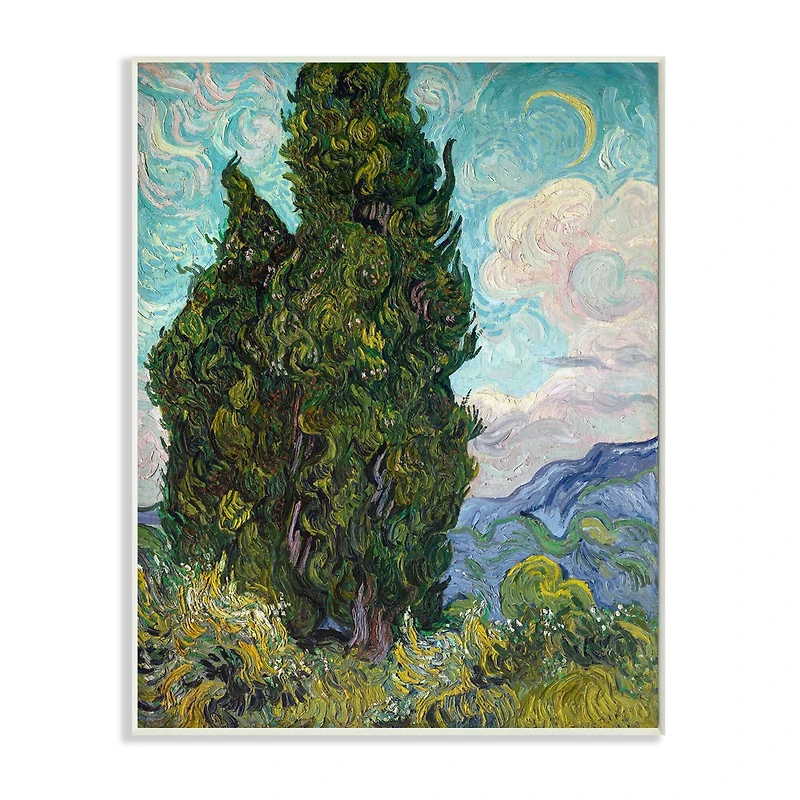Stupell Industries Tall Trees Green Blue Van Gogh Classical Painting Wood Wall Plaque