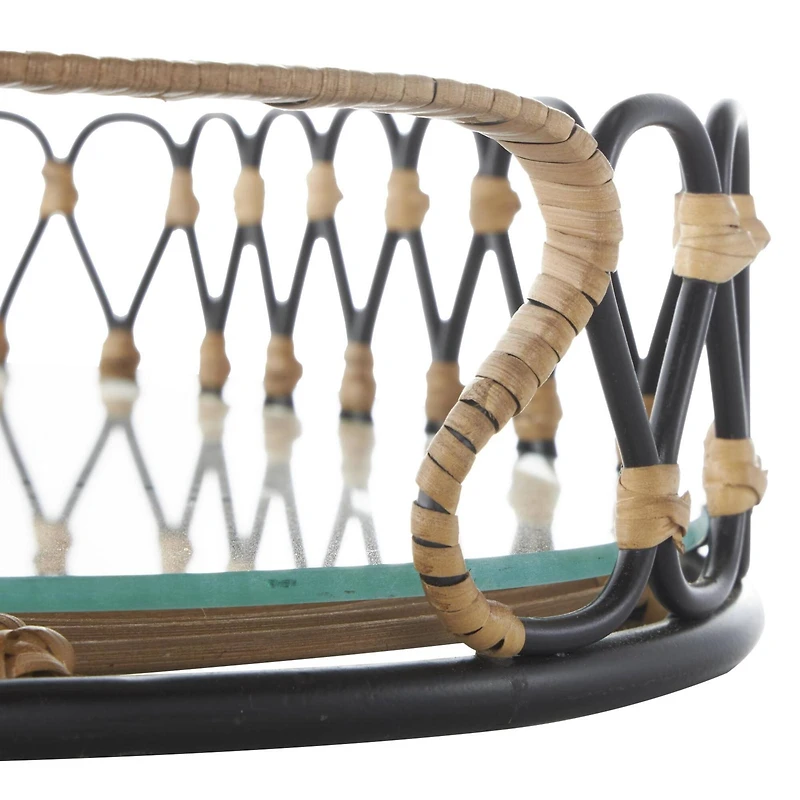 22" Black & Brown Décor Tray with Glass Base