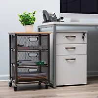 Mind Reader Black 3-Tier Metal Rolling File Cart with Drawers