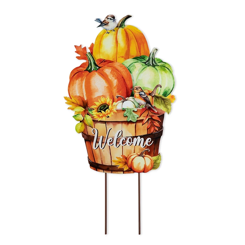 Glitzhome® 30.25" Fall Metal Pumpkins with Barrel Yard Stake