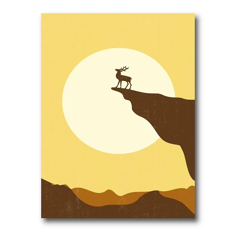 Designart - Minimalistic Deer At Sunset On Mountain Top Sunset