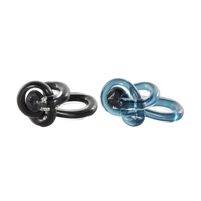 6.75" Black & Blue Abstract Knot Glass Sculpture Set