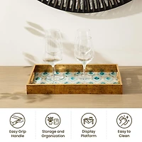 Glitzhome® Rectangle Peacock Feathers Patterned Decorative Trays Set