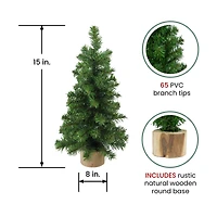 15" Unlit Alpine Slim Artificial Christmas Tree with Wood Base