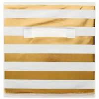 DII® 11" Nonwoven Polyester White & Gold Stripes Storage Cube