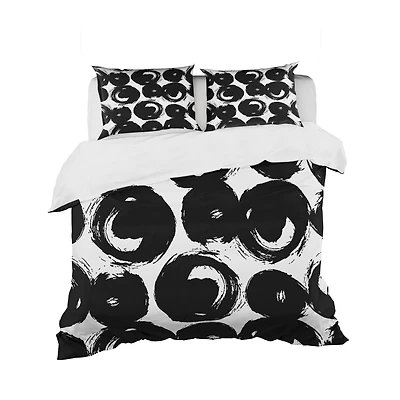 Designart 'Black Circles on White Background' Modern & Contemporary Bedding Set