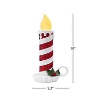 10" Red & White Flickering LED Glittery Striped Candles, 2ct.