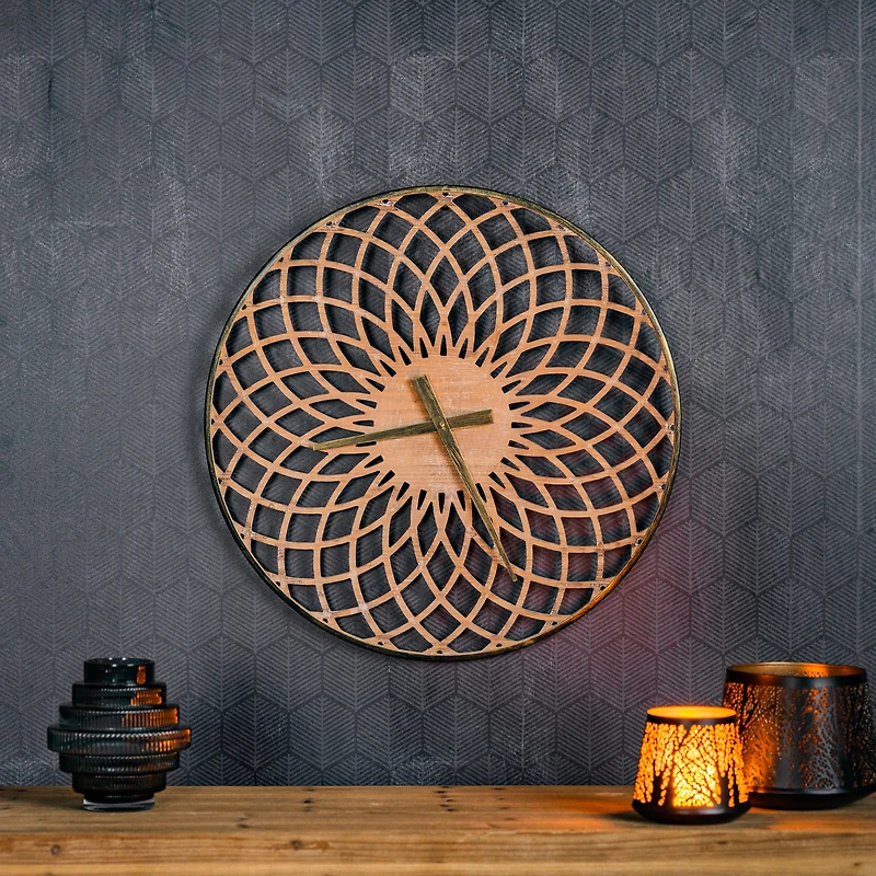 23.75" Round Lattice Wood Wall Clock