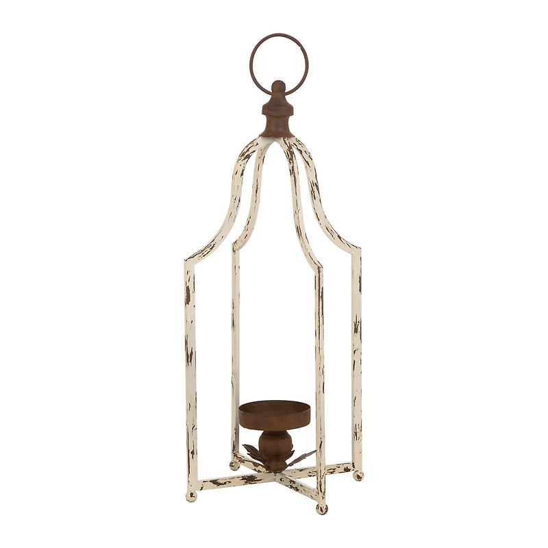 Modern Farmhouse White & Brown Metal Candle Lantern Set, 22" x 16.5"