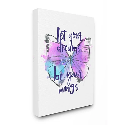 Stupell Industries Dreams Quote Purple Blue Butterfly Inspirational Sketch Canvas Wall Art