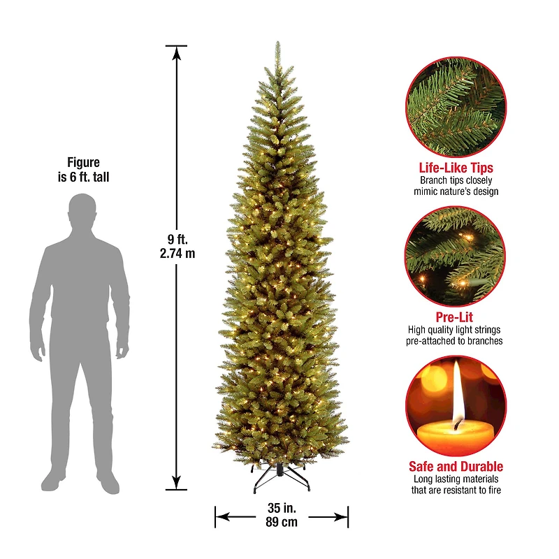 9 ft. Pre-Lit Kingswood™ Fir Pencil Artificial Christmas Tree, Clear Lights