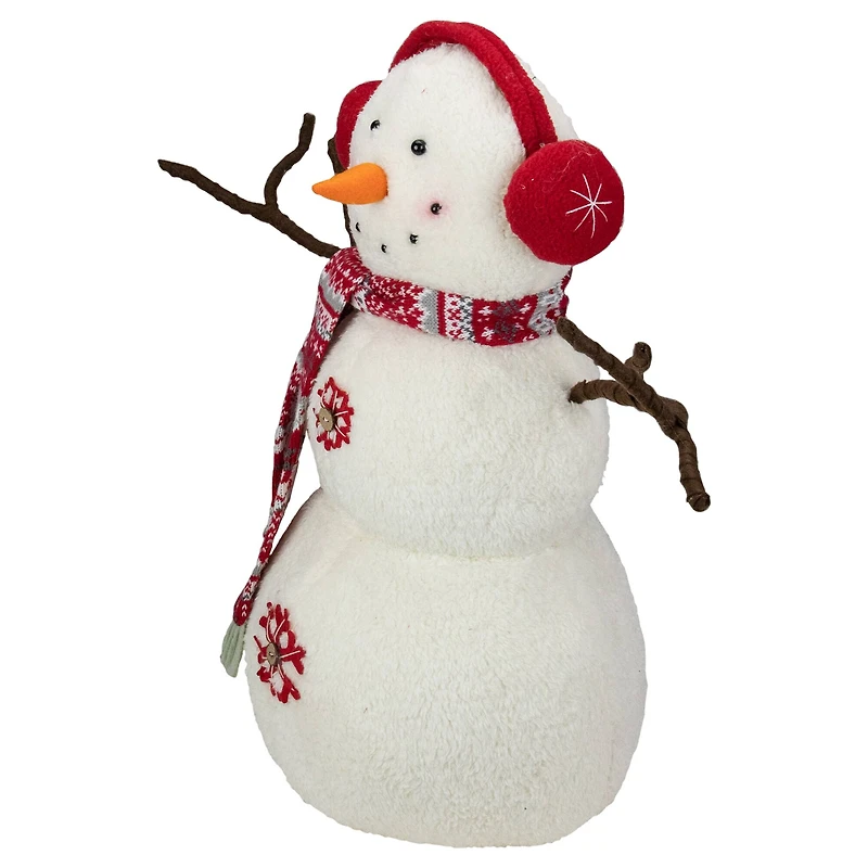 21.5'' White and Red Snowflake Sherpa Plush Snowman Christmas Decoration