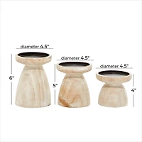 Brown Wood Natural Candle Holder Set