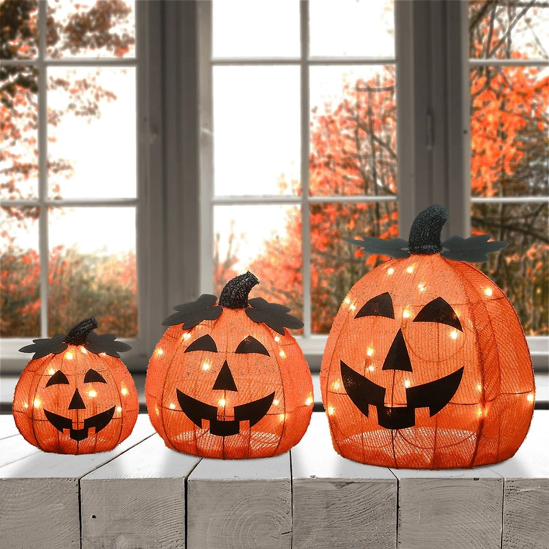 15" Orange LED Jack-O-Lantern Trio