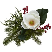 13" Magnolia, Berries & Pine Arrangement in Vase