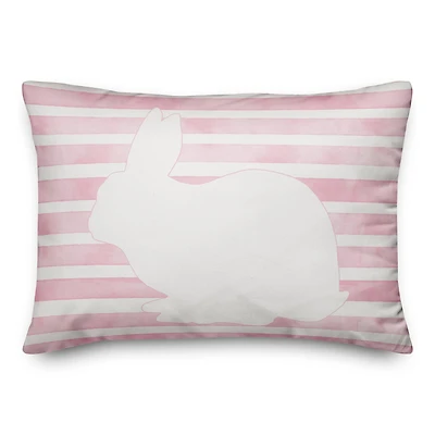 White Rabbit with Pink Watercolor Stripes Throw Pillow