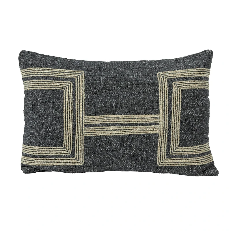 Hello Honey® Charcoal & Natural Cotton Blend Lumbar Pillow with Jute Embroidery