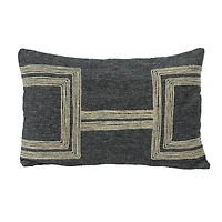 Hello Honey® Charcoal & Natural Cotton Blend Lumbar Pillow with Jute Embroidery