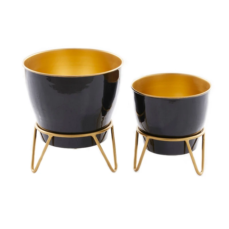 The Novogratz Set of 2 Black Iron Modern Planter, 11" x 10" x 10"