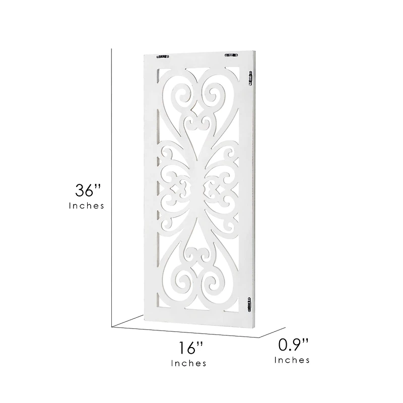 American Art Décor™ 36" Distressed Hand-Carved White Wood Wall Accent Medallion Panel