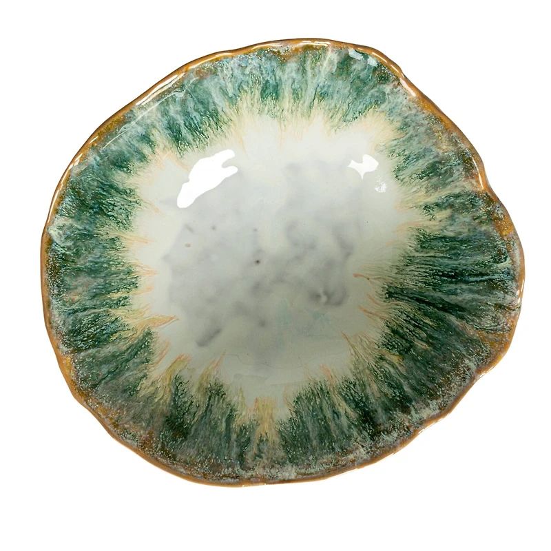 Hello Honey® 9" Green & Brown Stoneware Footed Bowl with Speckled Glaze