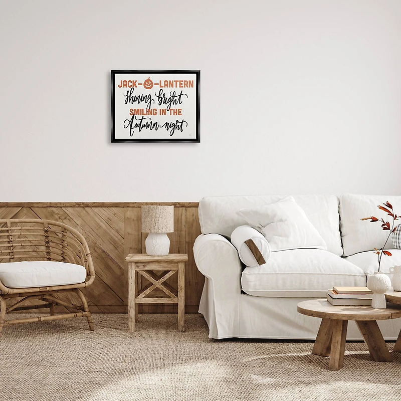 Stupell Industries Autumn Jack-o-Lantern Phrase Framed Floater Canvas Wall Art