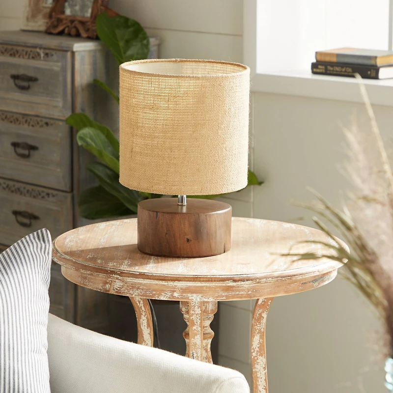 Brown Wood Rustic Table Lamp, 14" x 10" x 10"