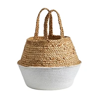 12" Boho Chic Handmade Cotton & Jute White Woven Basket Planter