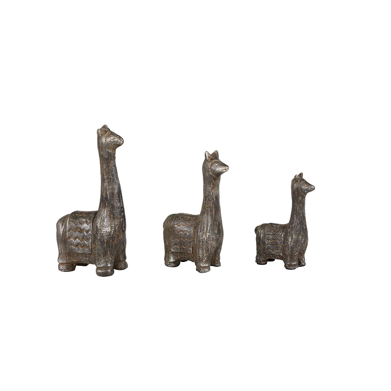 Set of 3 Black Metal Eclectic Llama Sculpture, 8", 7", 5"