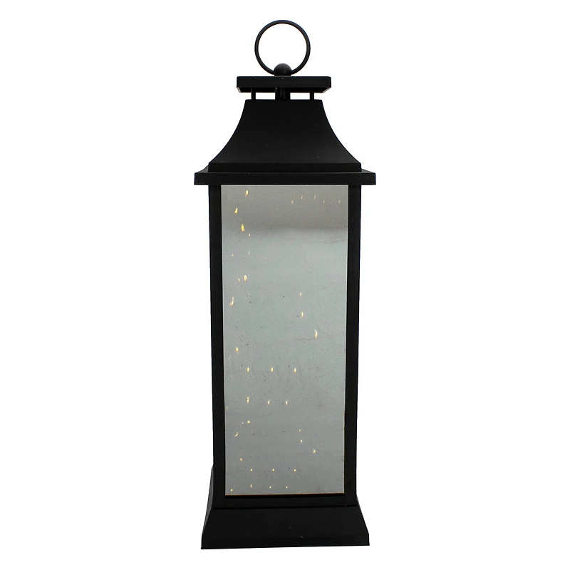 19" Black LED Mirrored Lantern with Warm White Flickering Lights