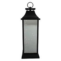 19" Black LED Mirrored Lantern with Warm White Flickering Lights
