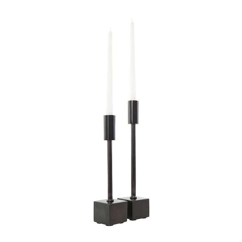 Black Aluminum Slim Candle Holder with Block Base Set