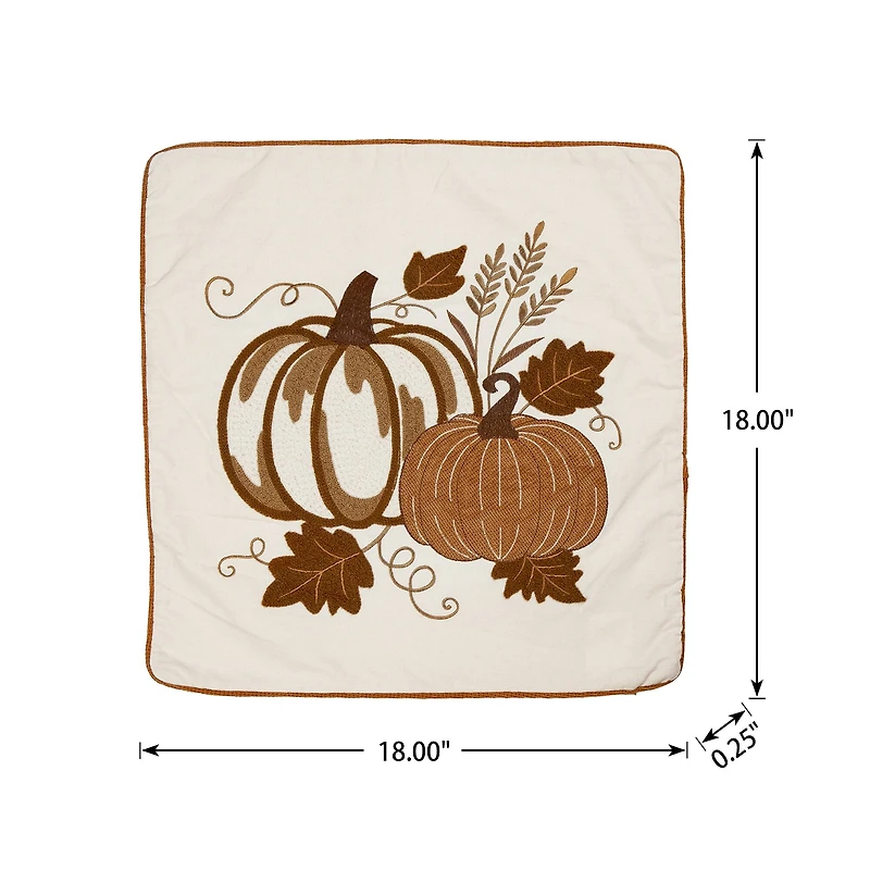 Glitzhome® Cotton Embroidered Pumpkin Pillow Cover