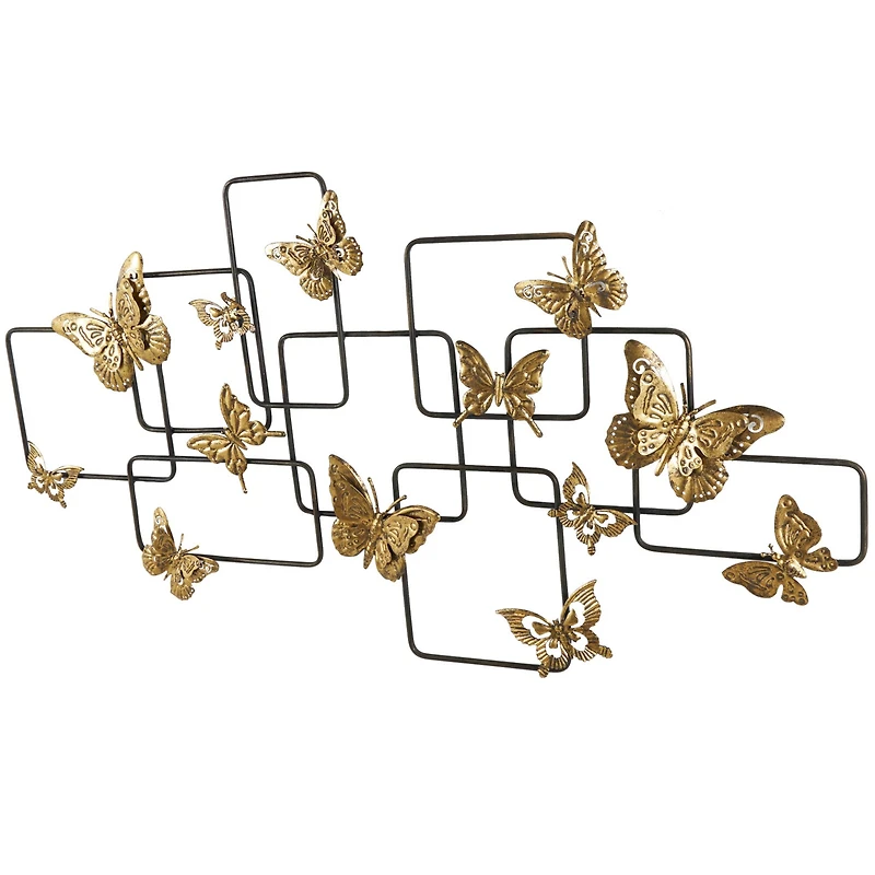 Gold Metal Butterfly Wall Décor with Black Open Rectangles