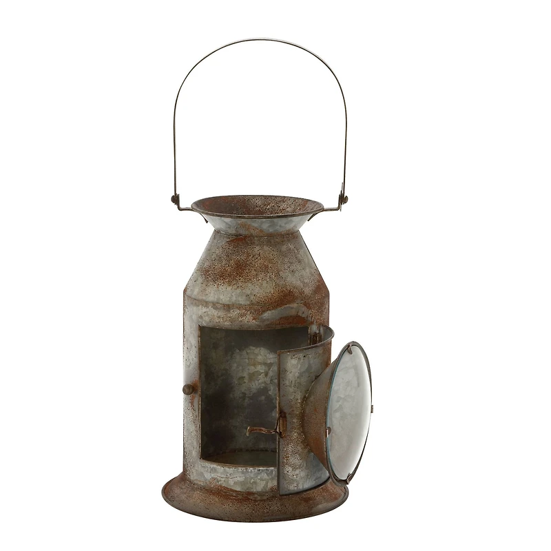 19" Gray Iron Rustic Candle Holder Lantern