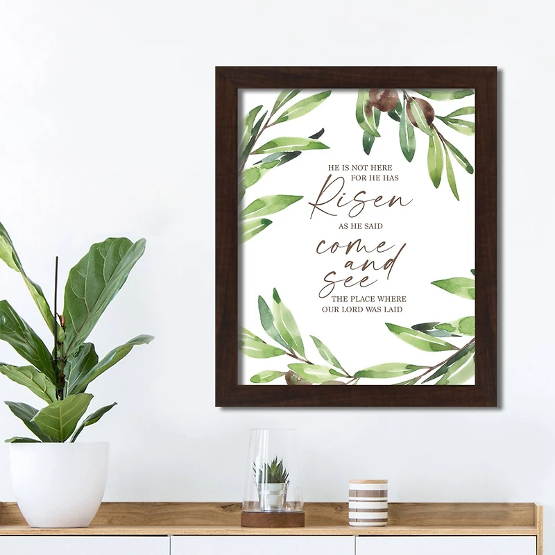 He Has Risen Olives 2 16" x 20" Walnut Framed Print Under Plexiglass