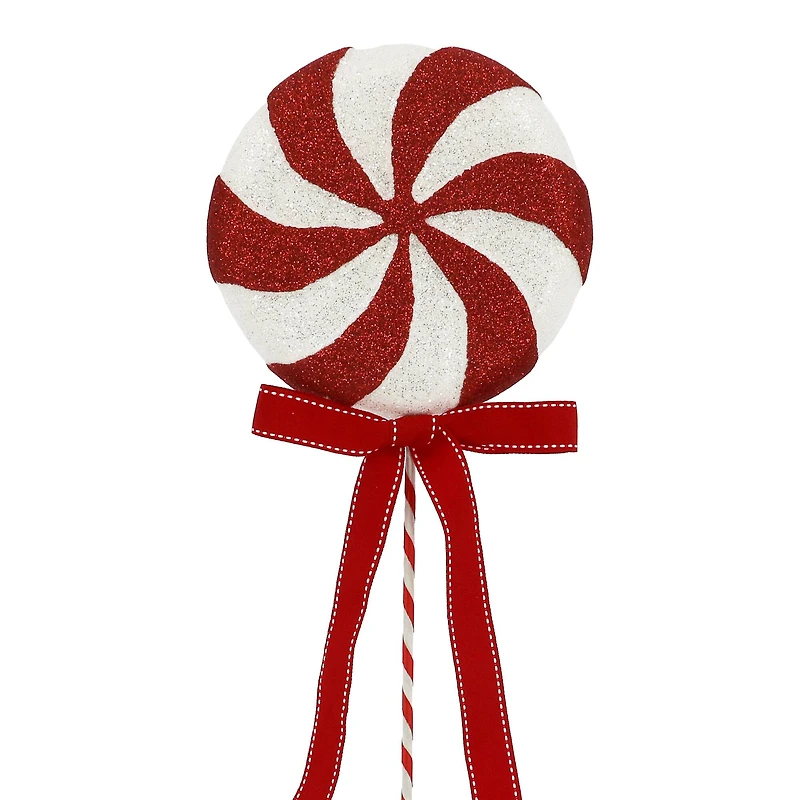 24" Red & White Glitter Peppermint Stem with Bow by Ashland®