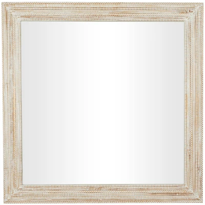 44" x 44" Handmade Cream Mango Wood Wall Mirror with Ribbed Edge Frame